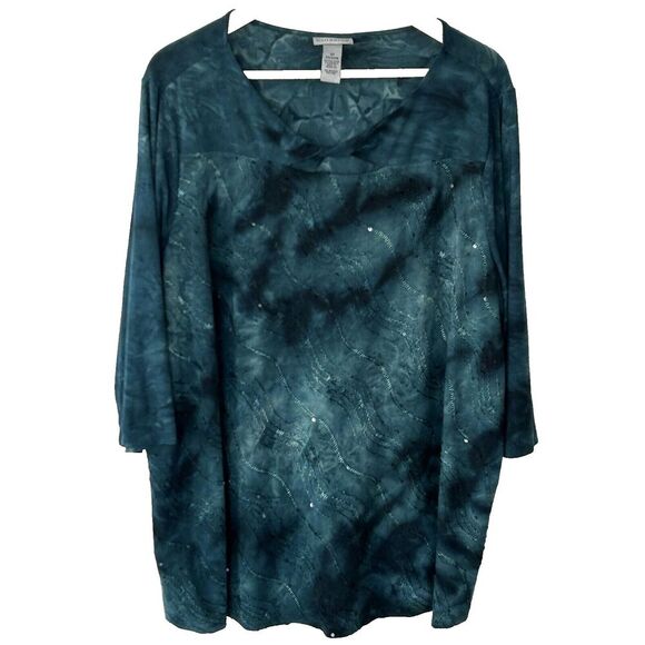 Catherines Top Size 2x Sequin Embroidered Cutout Twist Neckline Tie Dye Print - Picture 1 of 6